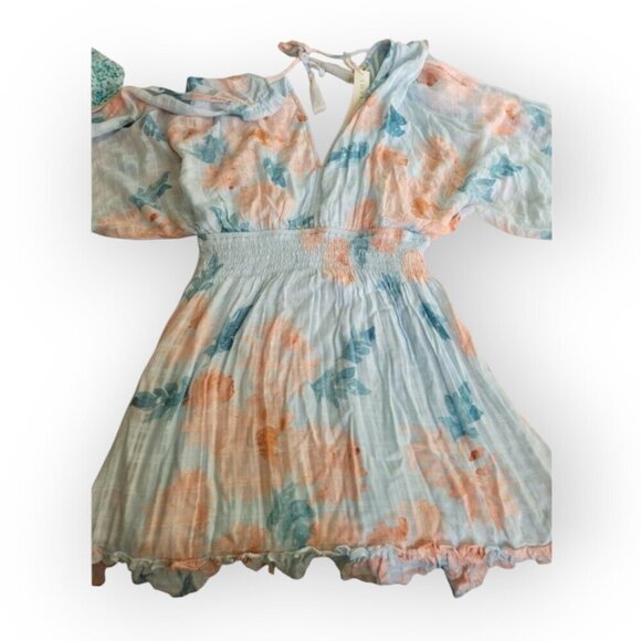 Lovestitch Cold Shoulder Smock Dress in Aqua Floral - Picture 5 of 8